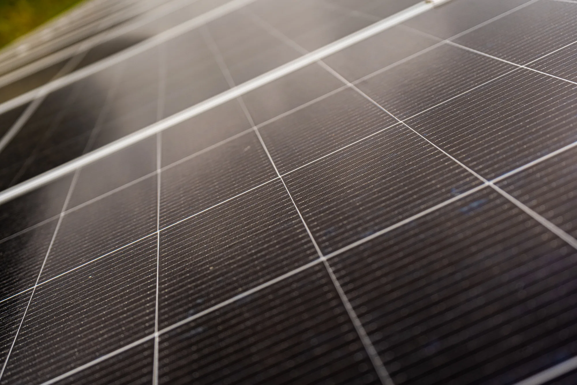 Macro close-up of a solar panel cell surface