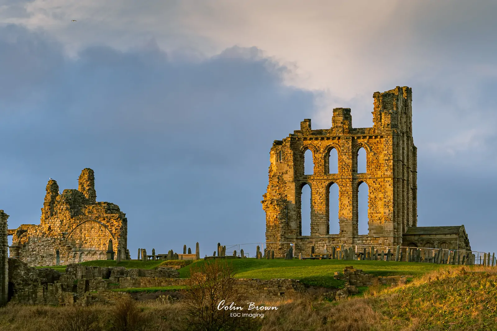 Ruins of Tynemouth Priory at golden hour